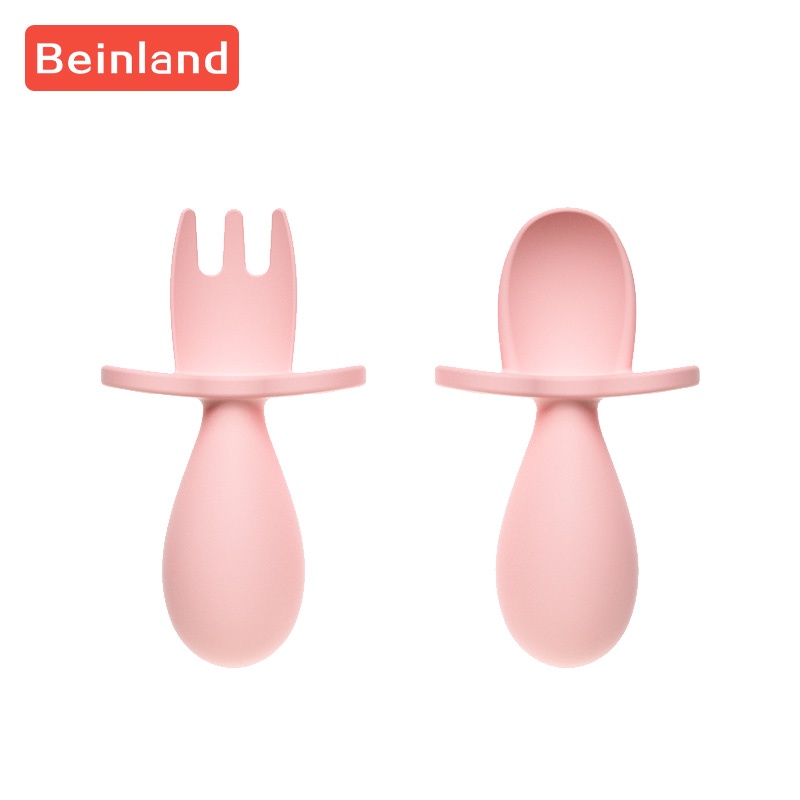 beinland-2-ชิ้น-เซ็ตเด็กซิลิโคนช้อนส้อมชุดอาหารเกรดทารกมินิซิลิโคนชุดอาหารเด็กอ่อนช้อนส้อม