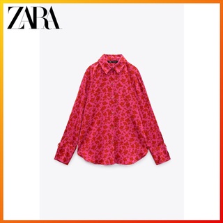 Zara ใหม่ เสื้อเชิ้ต แขนยาว คอปก ผ้าเดรป พิมพ์ลาย แฟชั่นฤดูร้อน สําหรับผู้หญิง