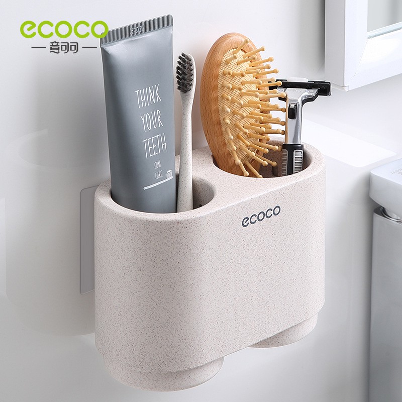 ecoco-ชุดที่เก็บแปรงสีฟันและยาสีฟัน-พร้อมแก้วน้ำ-ติดผนัง-2-สี-ชุด