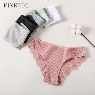 Finetoo กางเกงชั้นใน ผ้าฝ้าย พิมพ์ลายลูกไม้ ดอกไม้ สําหรับผู้หญิง 3 ชิ้น / ชุด