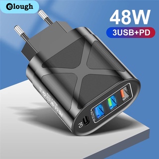 Elough อะแดปเตอร์ที่ชาร์จ USB 48W QC 3.0 4.0 Type C PD ปลั๊ก EU US