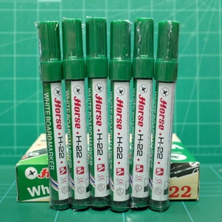 ปากกาไวท์บอร์ดตราม้า Horse Whiteboard Marker H-22 หมึกสีเขียว (1ชุด/6ด้าม) ขนาดหัวปากกา 2 มม. (Non-Permanent)
