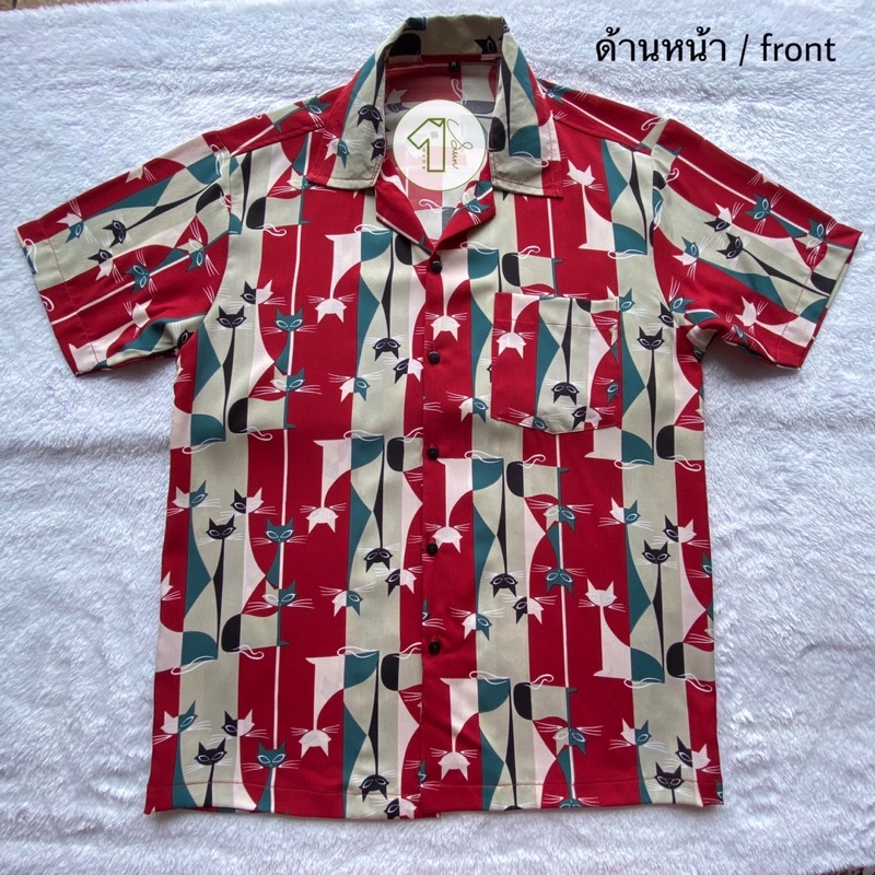 เสื้อลายแมว-s-3xl-เสื้อhawaii-เสื้อเชิ้ตแขนสั้น