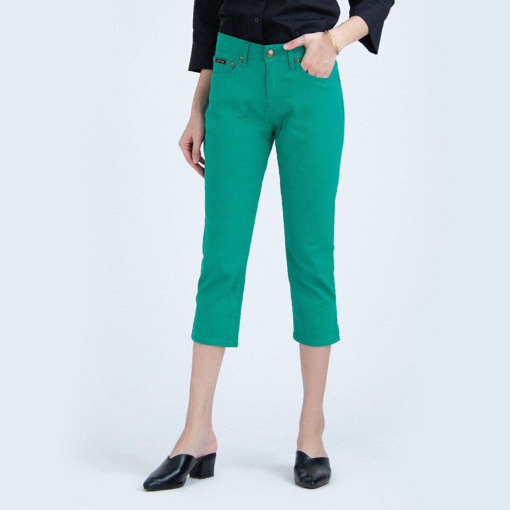 gsp-capri-easy-color-jeans-กางเกงจีเอสพี-กางเกงยีนส์ขายาวสามส่วน-ผ้ายีนส์-สีเขียว-pm15dr