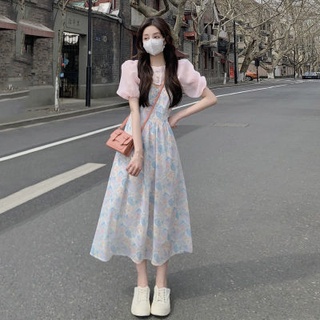 🔥Hot Sale /22521 Artistic raw milk sweet suspender dress female 2022 new mid-length-waisted thin floral A-line skirt