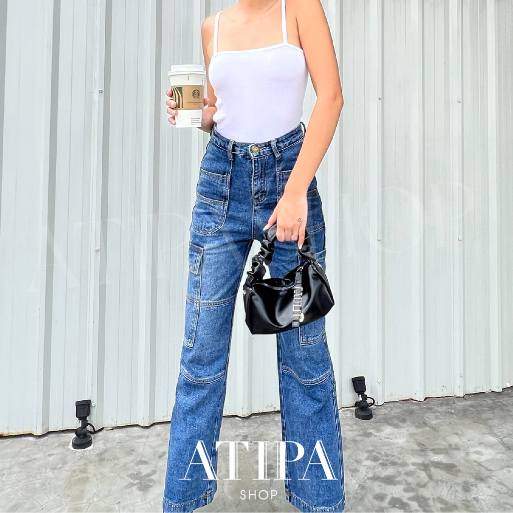 atipashop-jeans-bluey-3728-กางเกงยีนส์-ยีนส์-ขายาว-เอวสูง-ทรงกระบอก-ทรงสวยมาก