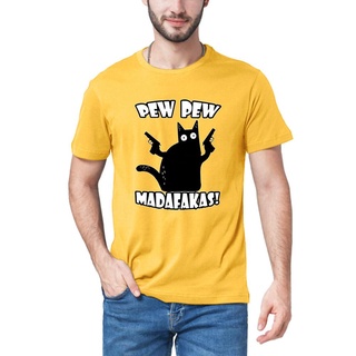 2021 ใหม่ Funny Cat Pew Pew Madafakas ผู้ชายรูปแบบแมวตลกผู้ชายแขนสั้นกีฬาผ้าฝ้าย 100% เสื้อยืดผู้ชาย streetwear Ladi