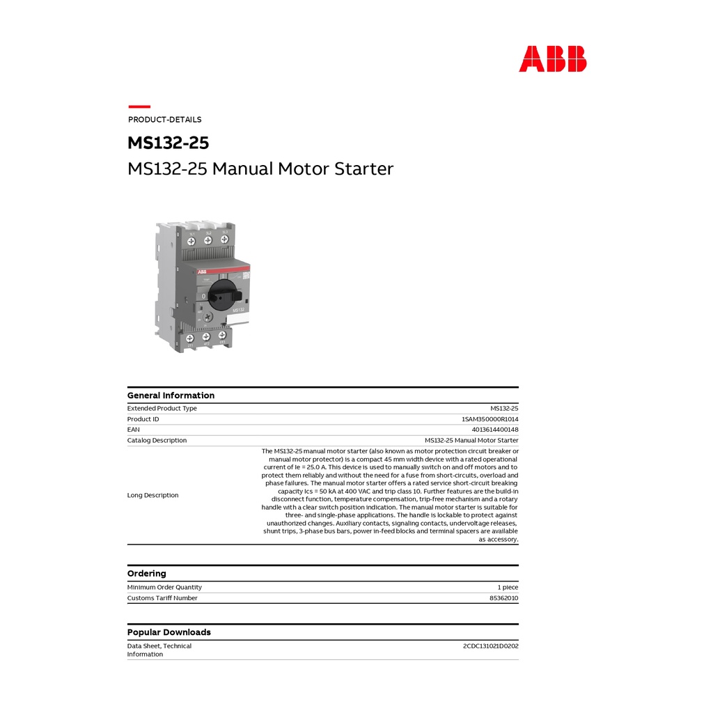 abb-ms132-25-manual-motor-starter-motor-protective-circuit-breaker-1sam350000r1014-l-เอบีบี-acb-official-store