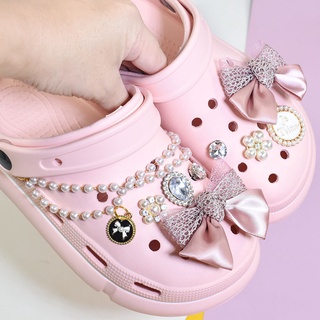 Crocs Jibbitz ชุดโบว์สีดํา ติดกระดุมรองเท้า DIY