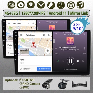 วิทยุติดรถยนต์  จอ 9 10 นิ้ว android รถยนต์  GPS WIFI HD1280*720P 4G+32G Android11  2 Din สําหรับรถยนต์