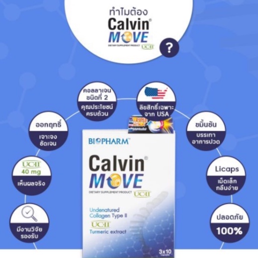 ภาพสินค้าBIOPHARM Calvin Move ผลิตภัณฑ์เสริมอาหารคอลลาเจน ไทป์ ทู เเถม Biotril-s 1 กล่อง 10ซอง จากร้าน pumpnoi232 บน Shopee ภาพที่ 1