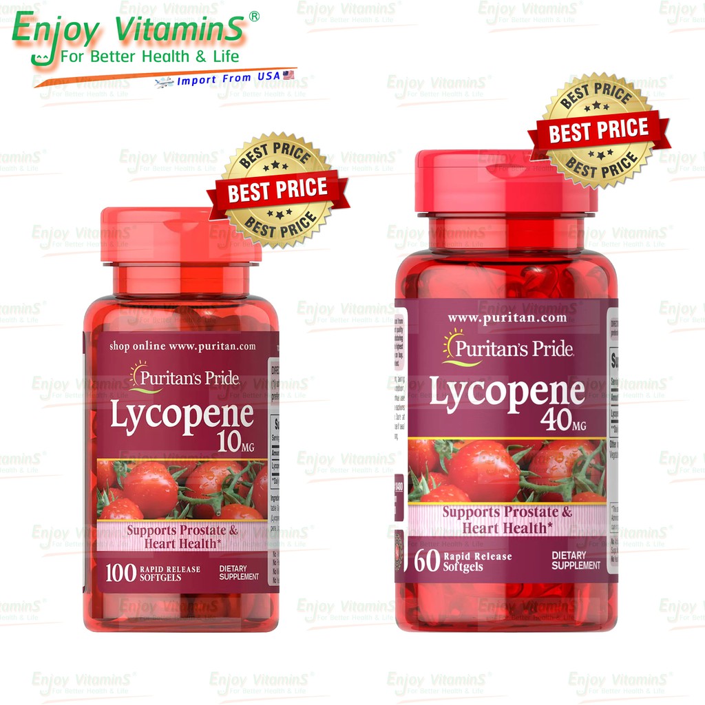 Puritan’s Pride Lycopene 10 mg 100 Softgels (Exp.03/2024) , 40 mg 60