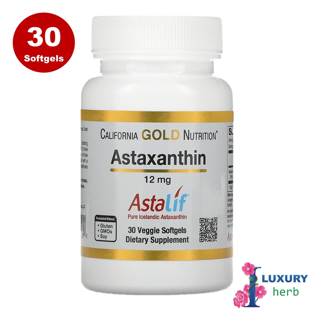 ภาพหน้าปกสินค้าCalifornia Gold Nutrition Astaxanthin 12 mg pure icelandic Astraxanthin 30/120 softgels จากร้าน iluxuryherb บน Shopee