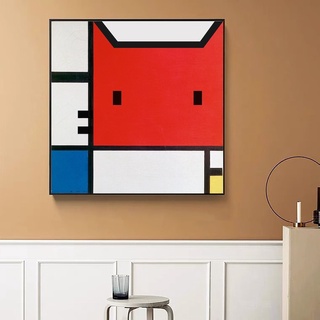 ภาพวาดผ้าใบ รูปแมว Mondrian สําหรับตกแต่งผนัง ห้องนั่งเล่น