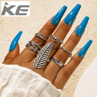 Accessories Vintage Feather Ring Set Geometric Hollow Ring Six-piece Set for girls for women l