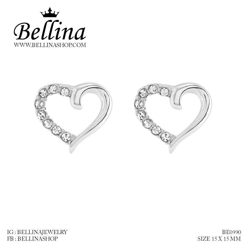 bellina-ต่างหูคริสตัล-ต่างหูติดหู-ต่างหูหัวใจ-สีเงินขัดเงา-ฝังเพชรคริสตัล-ก้านสแตนเลส-พร้อมกล่องของขวัญกำมะหยี่-e0990