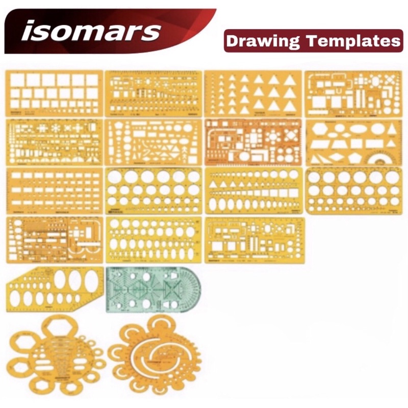 ISOMARS Drawing Templates รวมแผ่นเพลท ไม้บรรทัด เหมาะสำหรับ / งานเขียน ...