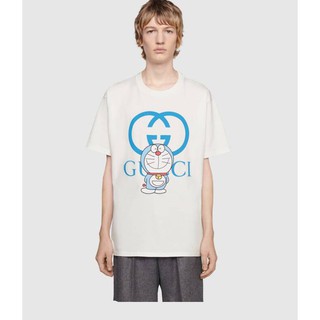 Gucci&amp;doraemon Joint Name เสื้อยืดแขนสั้น ระบายอากาศ แฟชั่น สําหรับผู้ชาย ผู้หญิง