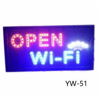 ป้ายไฟLED OPEN WiFi ป้ายไฟสำเร็จรูป ขนาด48*25 ซม. อักษร ตกแต่งหน้าร้าน LED SIGN ข้อความ Y W-51