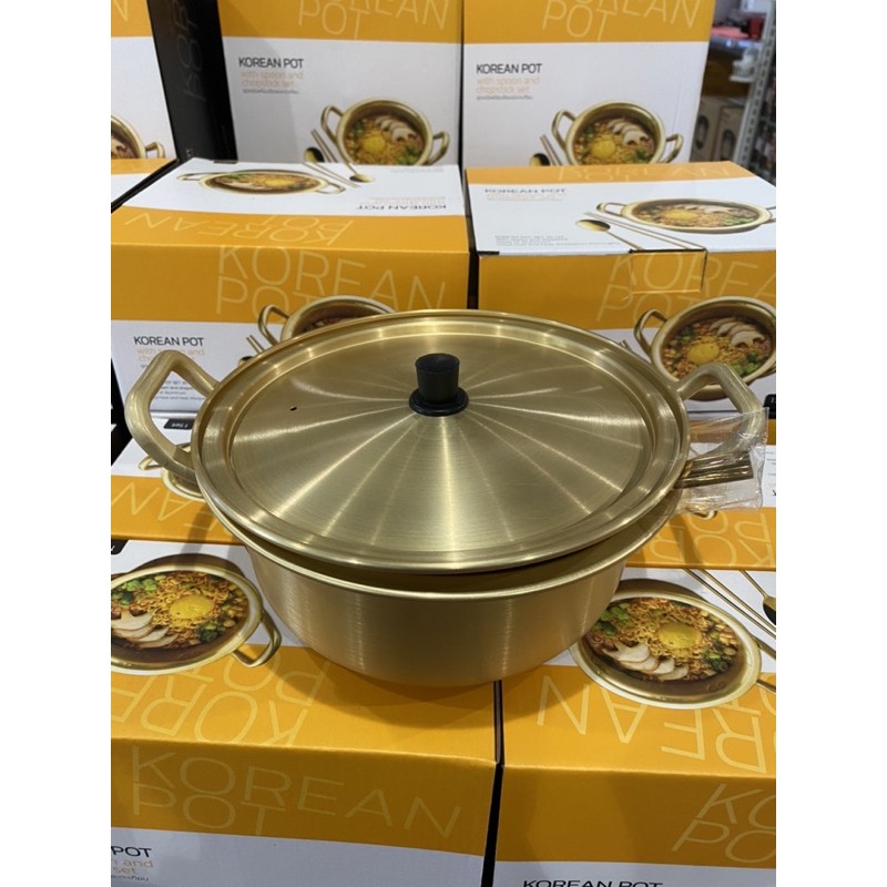 korean-pot-หม้อเกาหลี-หม้อต้มมาม่าเกาหลี-หม้อต้มเกาหลีพร้อมช้อนและตะเกียบ-stainless-steel-ขนาดใหญ่-20-cm