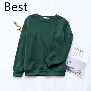 Best(พร้อมส่ง/ใหม่)รุ่น#L002 เสื้อกันหนาวแขนยาวผ้าสำลีหนานุ่ม ทรงโอเวอร์ไซส์สไตล์เกาหลี สีเขียว