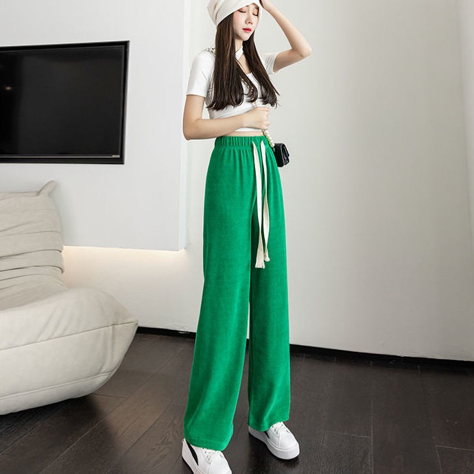 กางเกงขากระบอกผู้หญิง-กางเกงผ้าฮานาโกะ-กางเกงเอวสูงสาวอวบ-กางเกงเอวสูง-2022-ฤดูใบไม้ผลิใหม่และฤดูร้อนสีบาง-ๆ-กางเกงขา