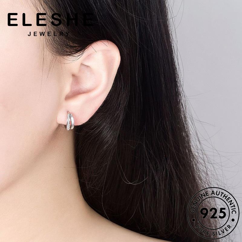 eleshe-ต่างหูห่วงเงิน-925-ประดับเพชรโมอิส-รูปดาว-เครื่องประดับสตรี-m011