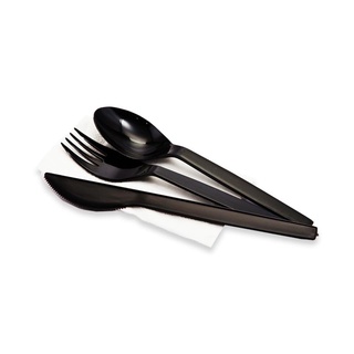เอโร่ ชุดช้อนส้อมมีดกระดาษ สีดำ แพ็ค 50 ชุด101220aro Spoon+Fork+Knife+Paper set Black, Pack 50 Sets