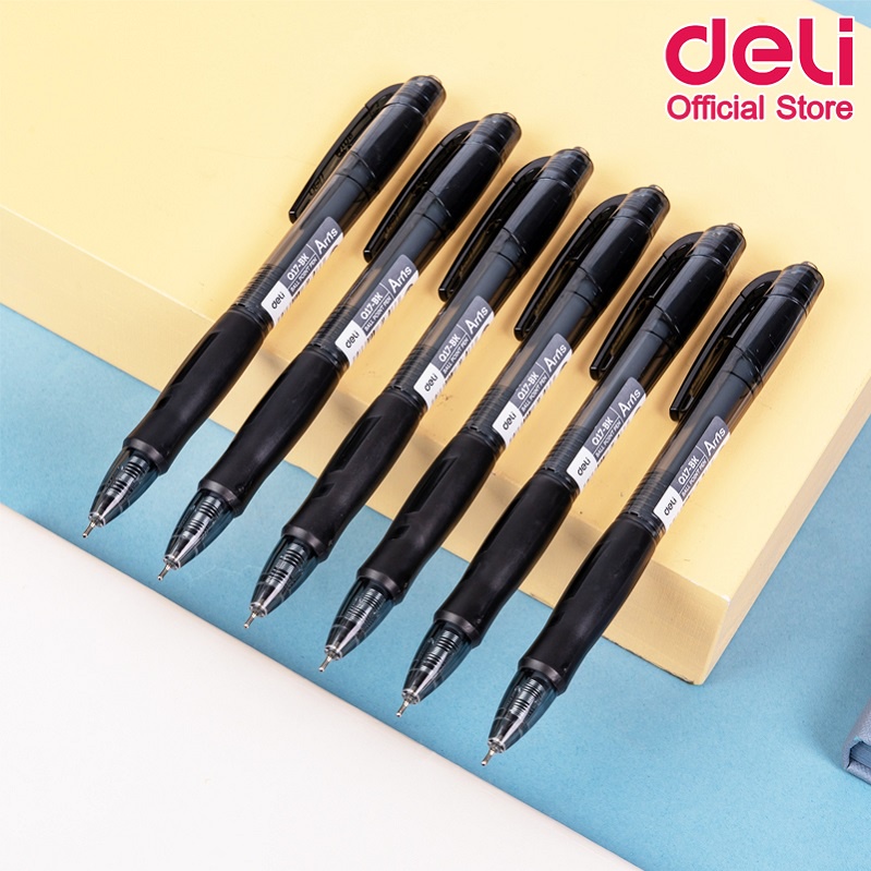 deli-q17-ballpoint-pen-mini-tip-0-7mm-ปากกาลูกลื่นแบบกด-หมึกสีดำ-ขนาด-0-7mm-แพ็คกล่อง-12-แท่ง-ปากกา-ปากกาลูกลื่น-เครื่องเขียน