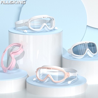 Allsking แว่นตาว่ายน้ํากันน้ํากันหมอกกรอบใหญ่สําหรับผู้ชายและผู้หญิง แว่นตาว่ายน้ำเด็ก เลนส์ปรอท/เลนส์ใส