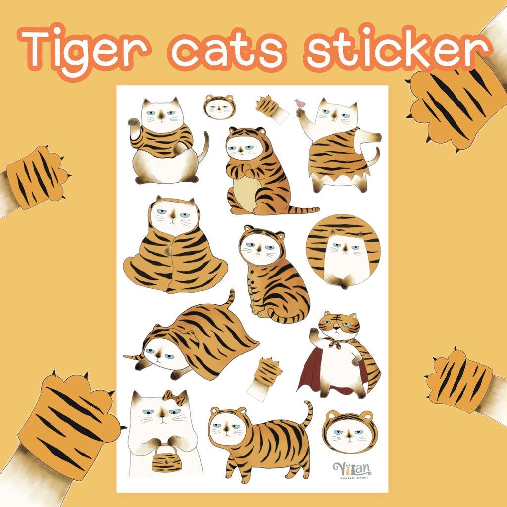 VILAN Sticker Tiger cats สติกเกอร์ลายแมวชุดเสือ | Shopee Thailand