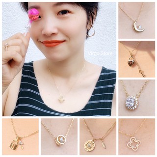 ผู้หญิงสร้อยคอเพชรCZ (Cubic Zircon)สีทอง14K สร้อยคอแฟชั่นพร้อมจี้ สไตล์เกาหลี Pendant Necklace Jewelry Gold 14k color a2