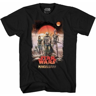 เสื้อยืดสีดำอินเทรนด์เสื้อยืด พิมพ์ลายกราฟิก Star Wars Mandalorian Team Desert สําหรับผู้ชายS-4XL