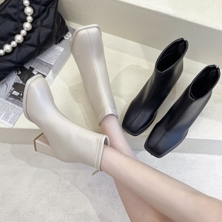สินค้า รองเท้าบูทมาร์ติน ส้นสูง ส้นหนา หัวเหลี่ยม สไตล์เกาหลี สําหรับผู้หญิง