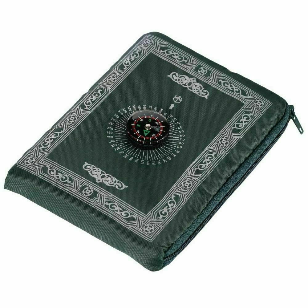 1 Travel Pocket Prayer Mat Rug Ja Namaz With Qibla Kaaba Compass In Pouch Portable Muslim Islamic Prayer Mat UK Seller - Color BLUE (Black