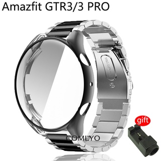 Amazfit GTR 3 GTR3 Pro สายรัดข้อมือ สเตนเลส โลหะ สายรัดข้อมือสมาร์ทวอทช์ TPU เคสป้องกันเต็มรูปแบบ เคสกันกระแทก