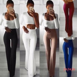 Fafa- กางเกงขายาวลําลอง เอวสูง เข้ารูป สีพื้น แฟชั่นสําหรับสตรี