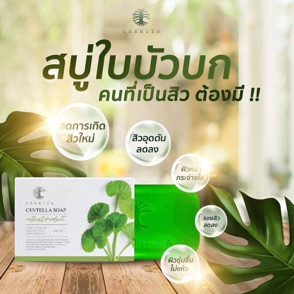 สบู่ใบบัวบก-ชาริยา-chariya-สบู่ชาริยา-6-ก้อน-ของแท้-100-คุมความมัน-สิว-ฝ้ากระและจุดด่างดำ-หน้ากระจ่างใส-ผิวนิ่ม