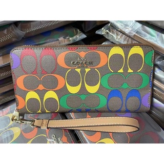 Outlet ส่วนลด🌈 Coach C4537 กระเป๋าสตางค์ใบยาวสตรีมีซิปสีรุ้ง