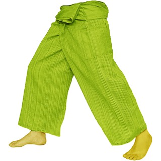 กางเกงเล ผ้าฝ้าย สีเขียวอ่อนริ้ว UNISEX Fisherman Pants