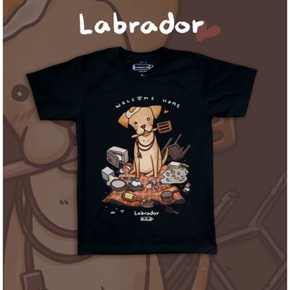 [S-5XL]Labrador Retriever " welcome home " Dog on Black T-shirt เสื้อยืด สีดำ พรีเมียม ลายน้องหมาลาบราดอร์