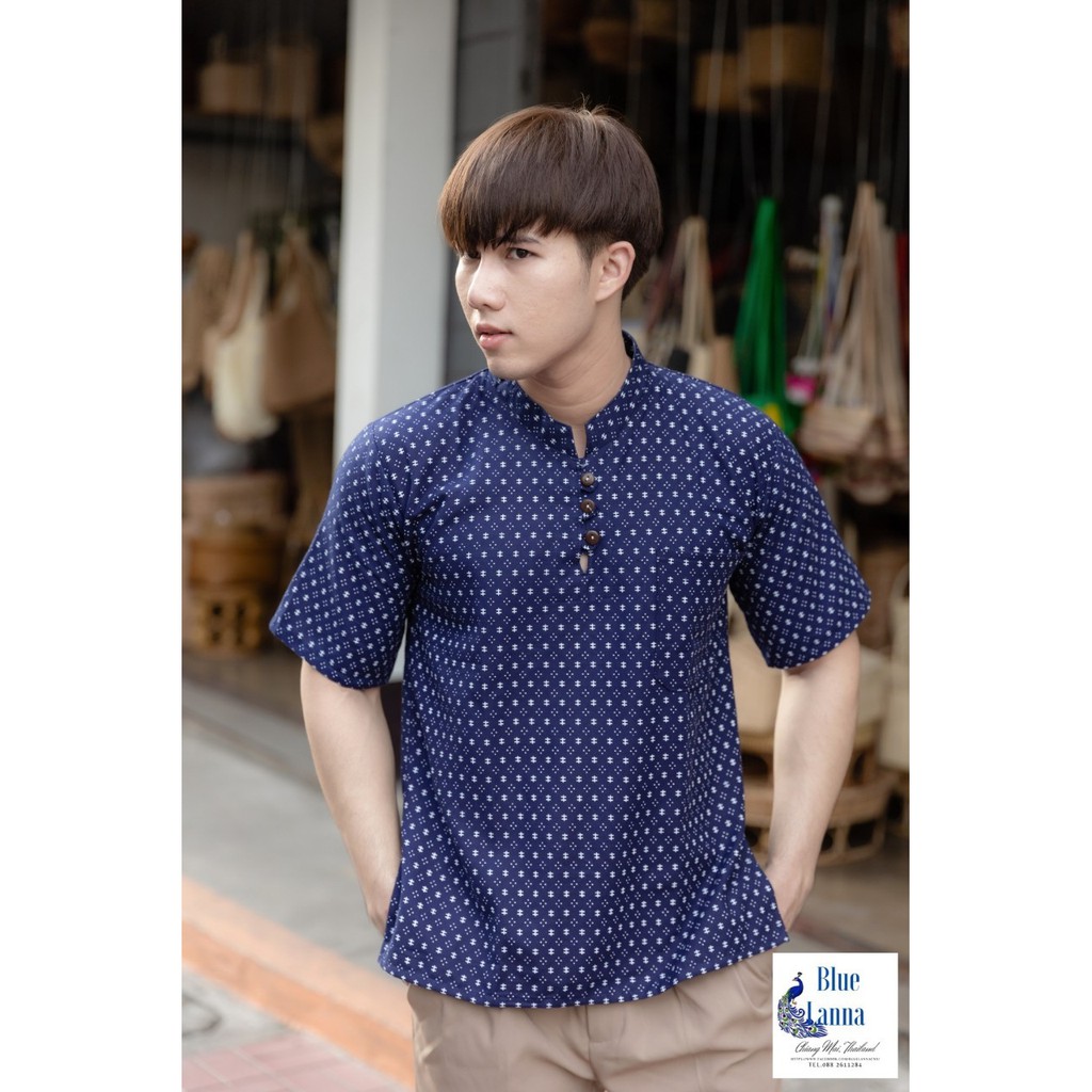 ภาพสินค้าเสื้อคอจีนผู้ชายผ้าฝ้ายสไตล์ล้านนา BlueLanna จากร้าน thapanan027 บน Shopee ภาพที่ 5