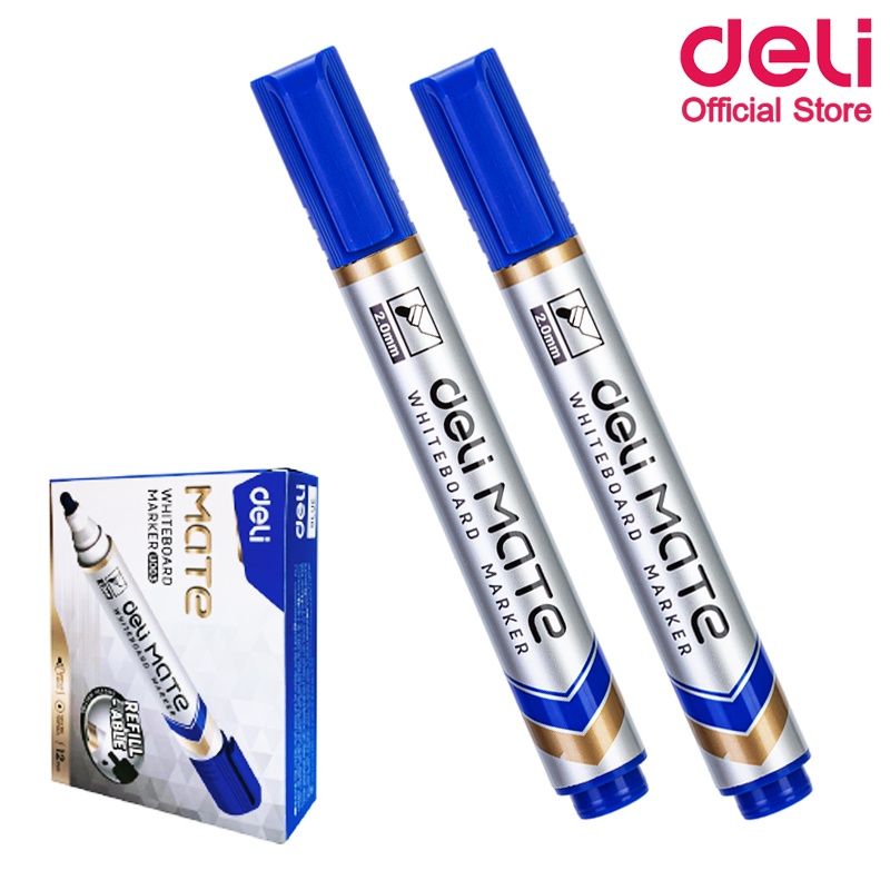 deli-u00330-dry-erase-marker-ปากกาไวท์บอร์ดปลอดสารพิษ-ไม่มีกลิ่นฉุน-แพ็ค-12-แท่ง-หมึกน้ำเงิน-เครื่องเขียน-ปากกาไวท์บอร์ด-ไวท์บอร์ด