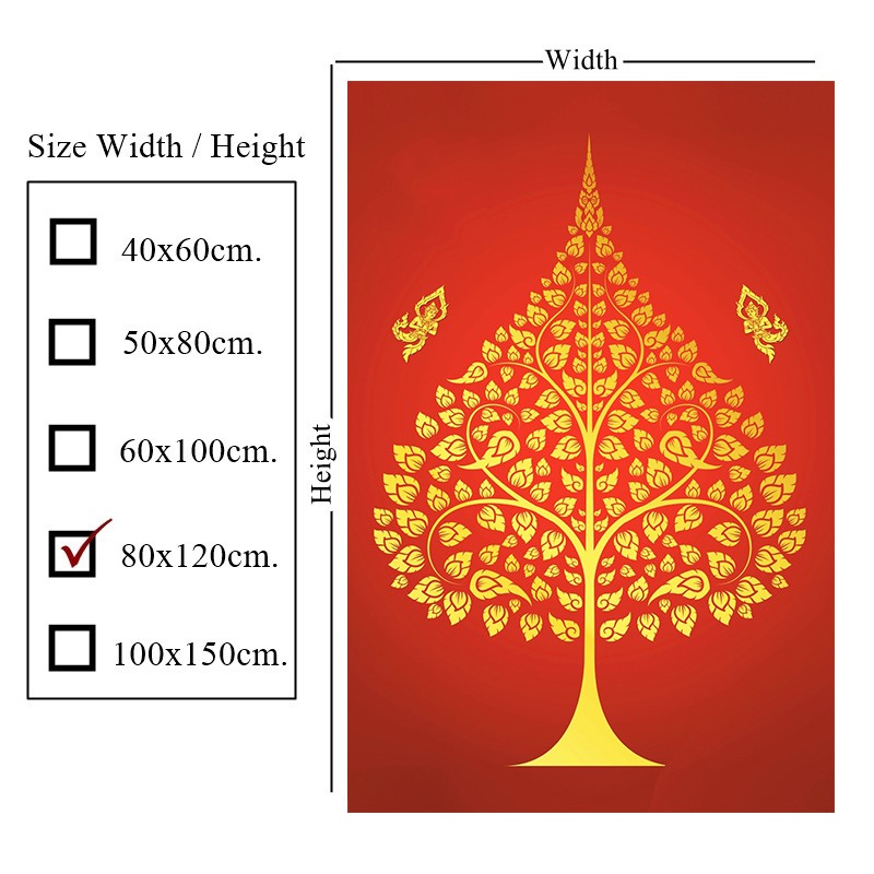 ภาพติดผนัง-ต้นโพธิ์เทวดาสาธุพื้นแดง-กาวในตัว