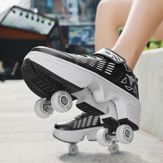 รองเท้า Pulley Heelys มีล้อ สเกตสี่ล้อ รองเท้าสเก็ตผิดรูปผู้หญิง รองเท้าสเก็ตซ่อนและพับเก็บได้ ผู้ใหญ่