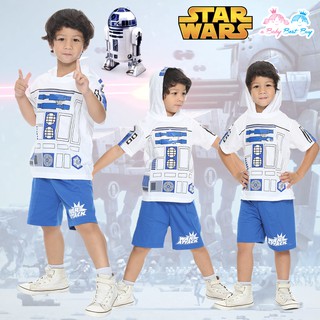 ชุดแฟนซีเด็ก เด็กผู้ชาย Star Wars เสื้อแขนสั้น กางเกงขาสั้น มีฮู้ด สกรีนลายหน้ากาก ลิขสิทธิ์แท้