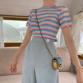 เสื้อ PASTEL STRIPED KNITTED TOP