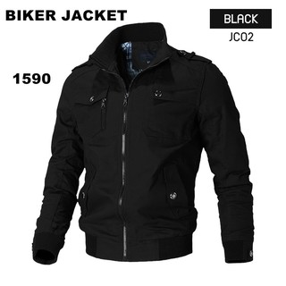 BIKER JACKET เสื้อ jacket สำหรับ ขี่มอเตอร์ไซค์ผ้าหนาสวยเท่ห์ สบายไม่ร้อน ไม่เป็นขุย เท่ห์ขั้นสุด คุณภาพเยี่ยม สีดำ