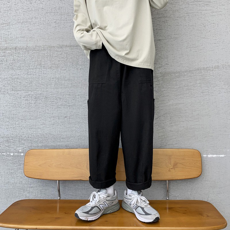 เสื้อผ้า-dm-ฤดูร้อนใหม่เกาหลี-ins-ญี่ปุ่นตรงกางเกงขากว้างป่าหลวมเก้าแต้มกางเกงลำลองหลวม-s-3xl
