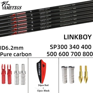 12 ชุด Linkboy SP300-800 ลูกศรคาร์บอน ID6.2mm Pure carbon Shaft 30 แทรก 2 Vanes Nocks Compound Bow DIY